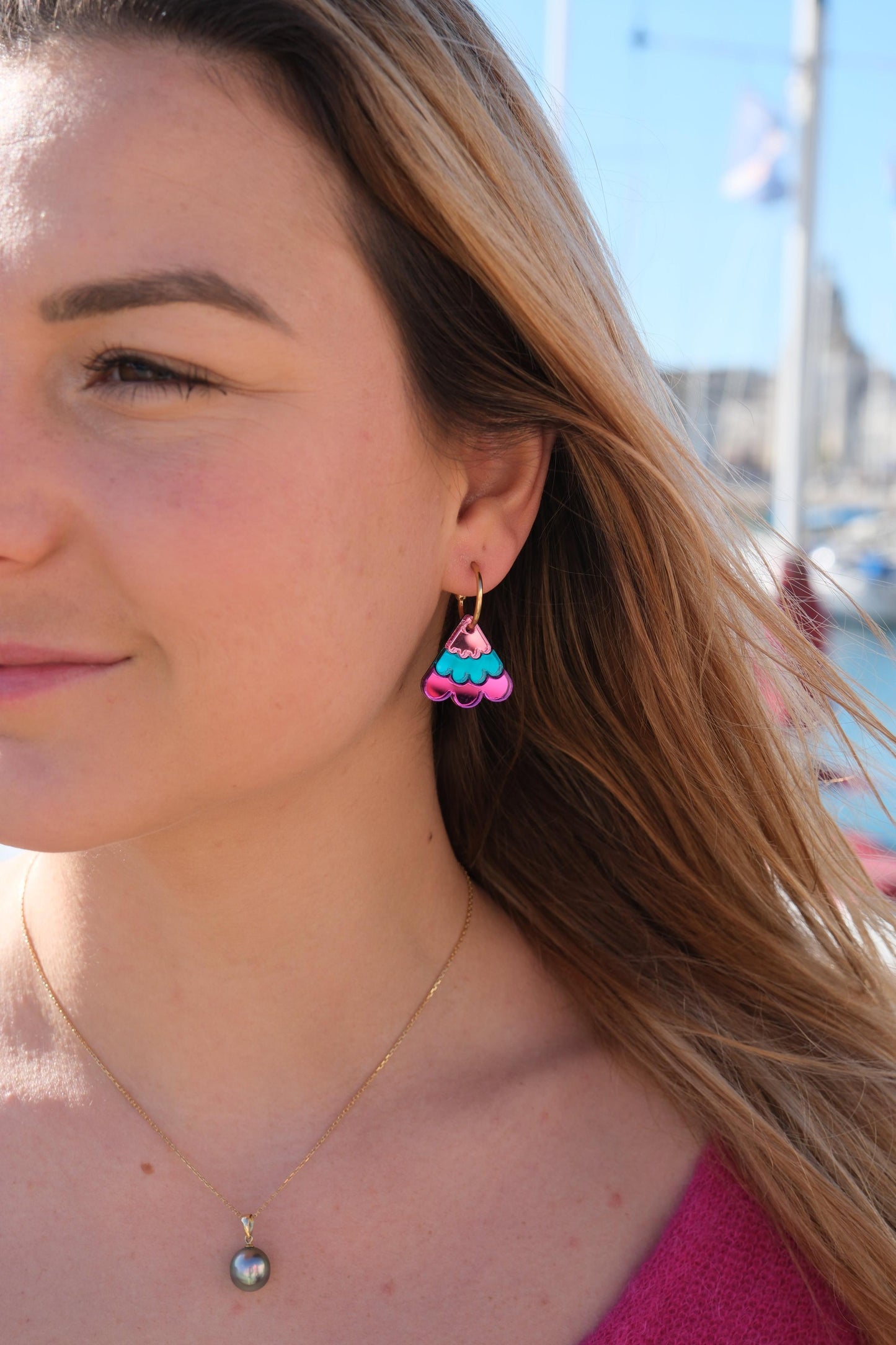 Boucles d'Oreilles Créoles Miroirs Fleurs