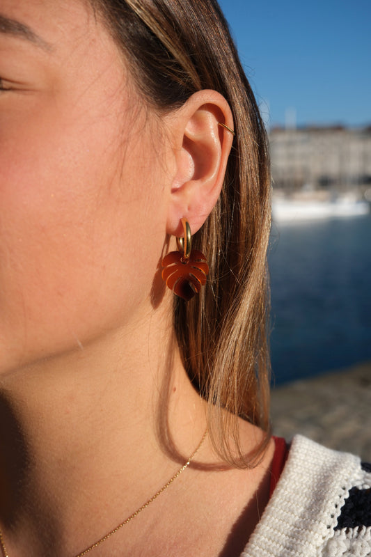 Boucles d'Oreilles Créoles Monstera