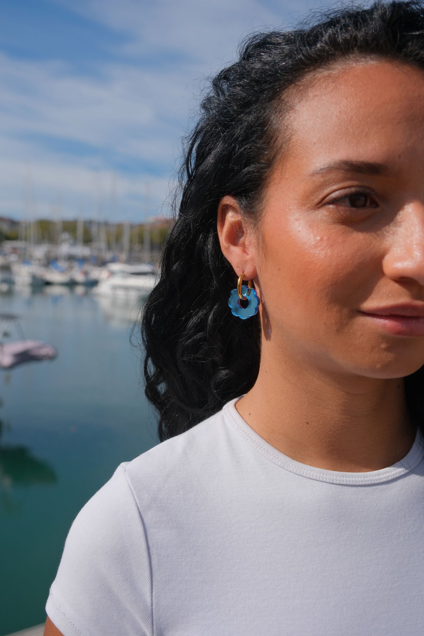 Boucles d'Oreilles Créoles Fleurs Miroir Réversibles