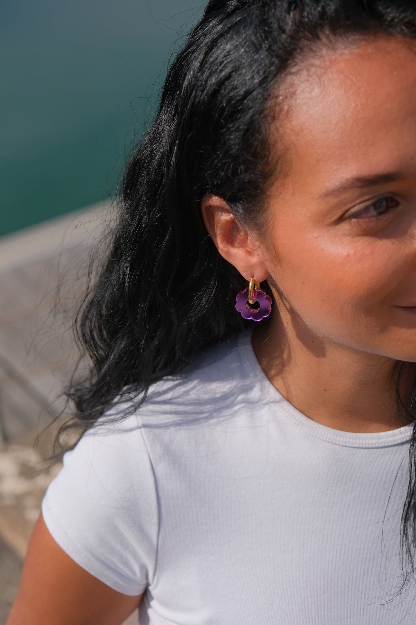 Boucles d'Oreilles Créoles Fleurs Miroir Réversibles
