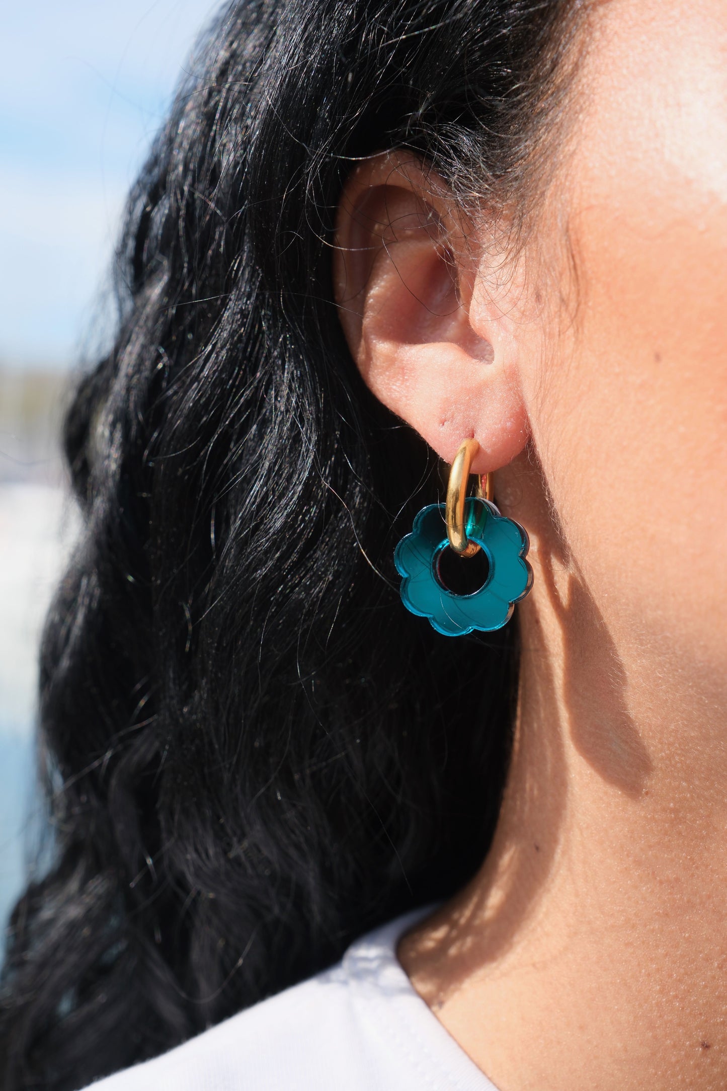 Boucles d'Oreilles Créoles Fleurs Miroir Réversibles
