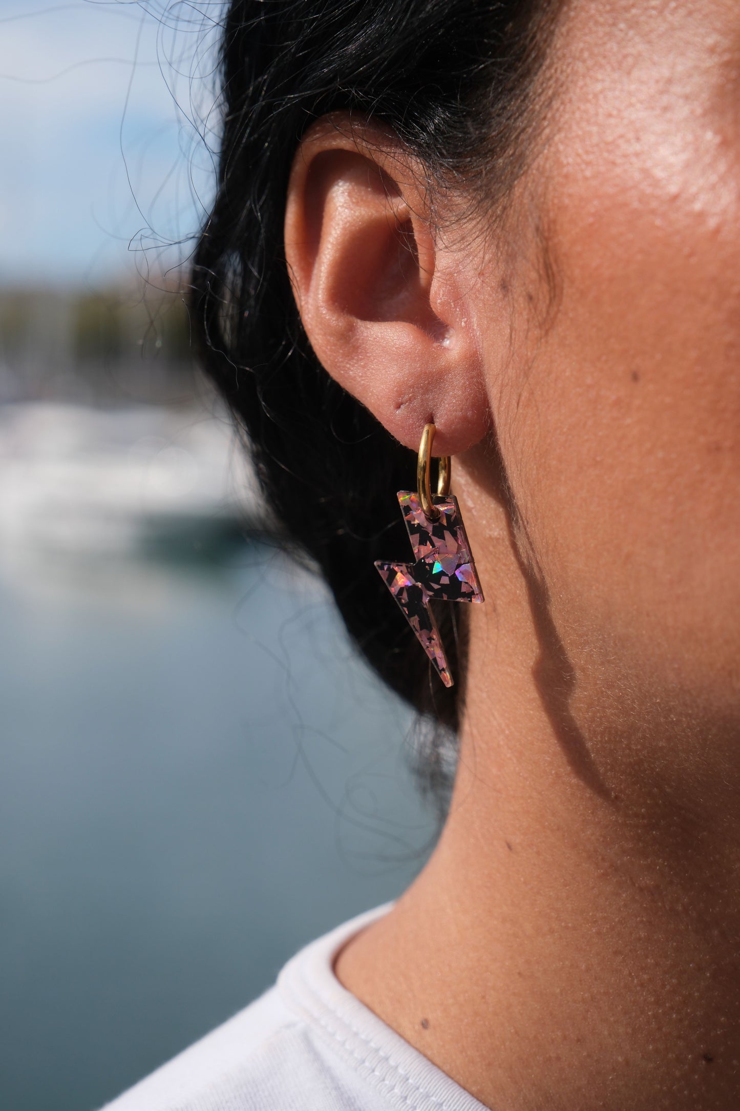 Boucles d'Oreilles Créoles Eclairs Terrazzo Pailleté