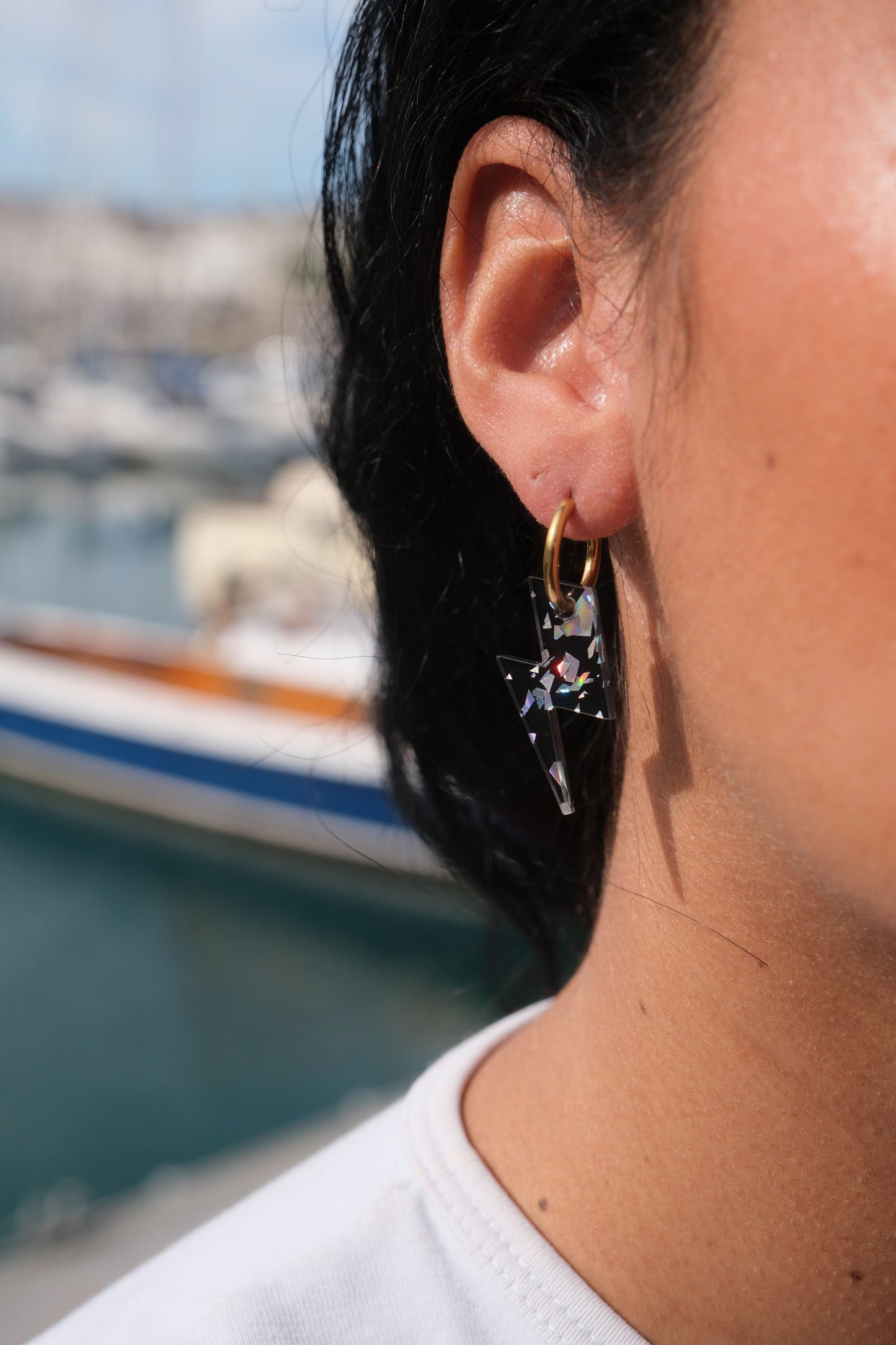 Boucles d'Oreilles Créoles Eclairs Terrazzo Pailleté