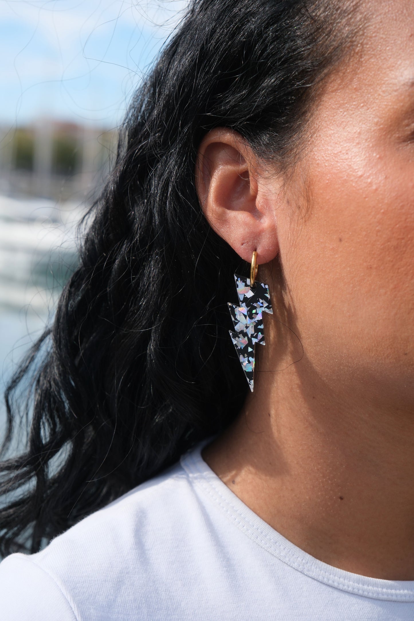 Boucles d'Oreilles Créoles Grands Eclairs
