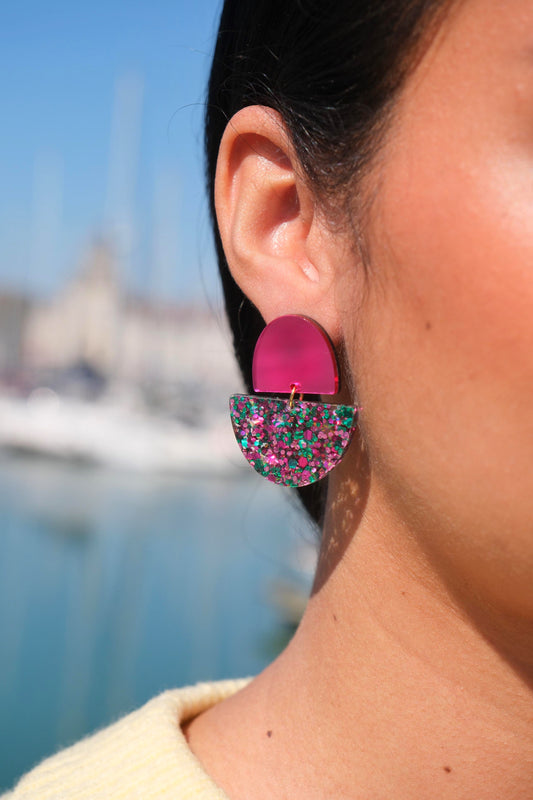 Boucles d'oreilles Odette - Magenta / Confettis