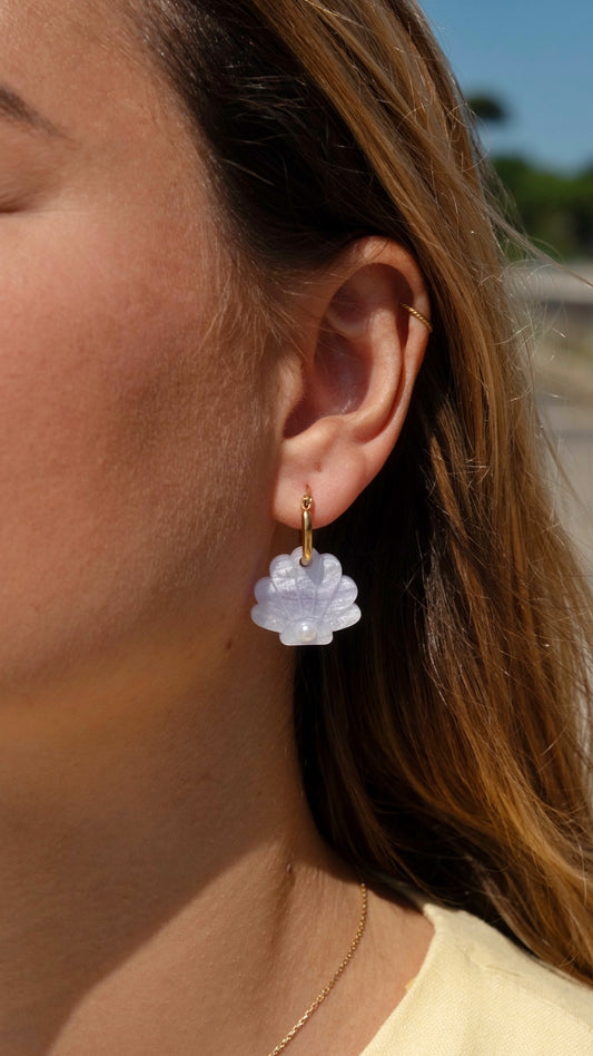 Boucles d'Oreilles Créoles - Coquillages Nacrés et Perle