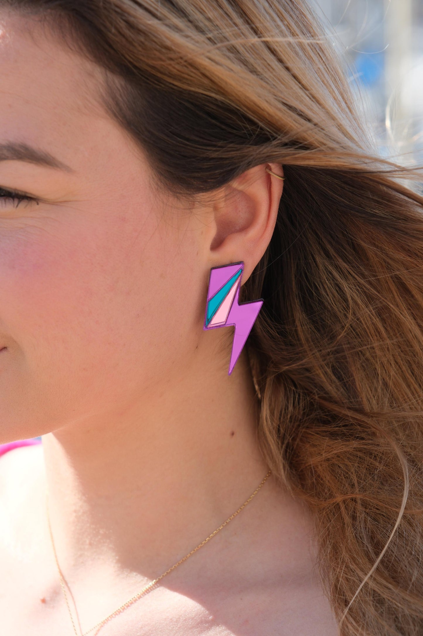Boucles d'Oreilles Puces Miroirs Maxi Eclairs