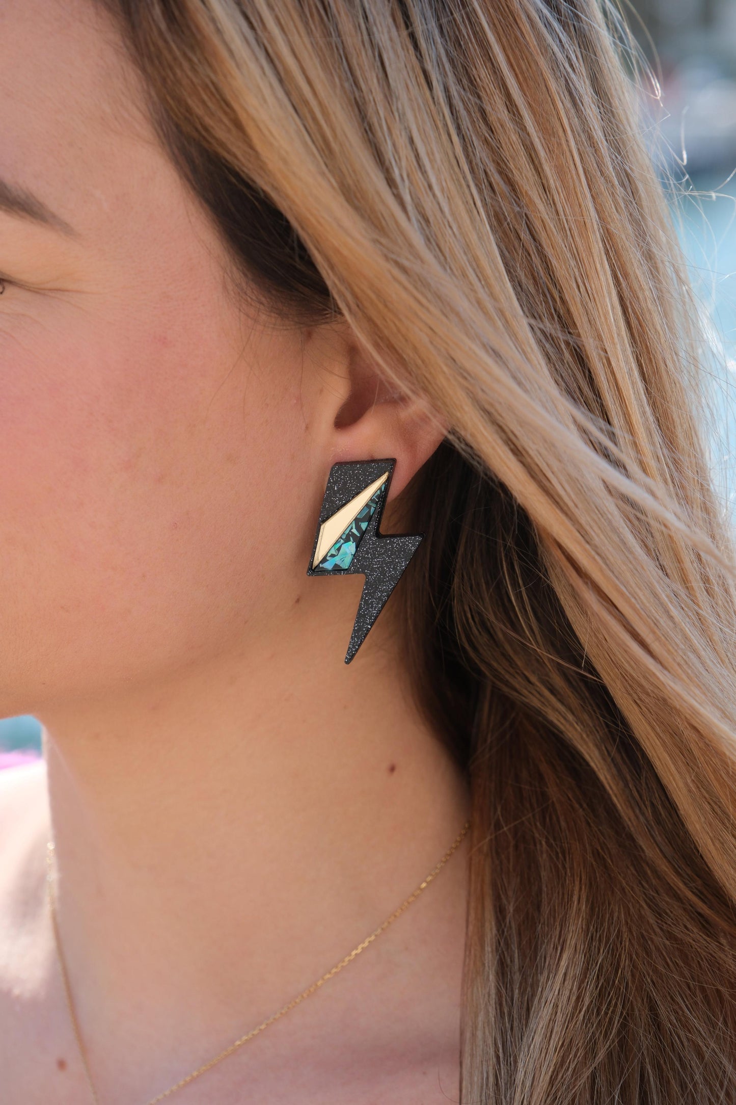 Boucles d'Oreilles Puces Maxi Eclairs Turquoise + Or