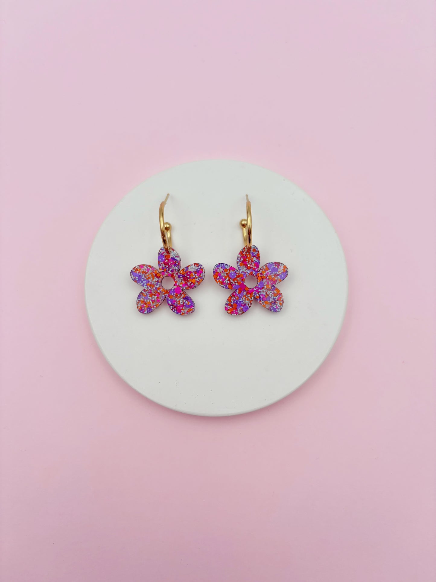 Boucles d'Oreilles Créoles Fleurs Pailletées