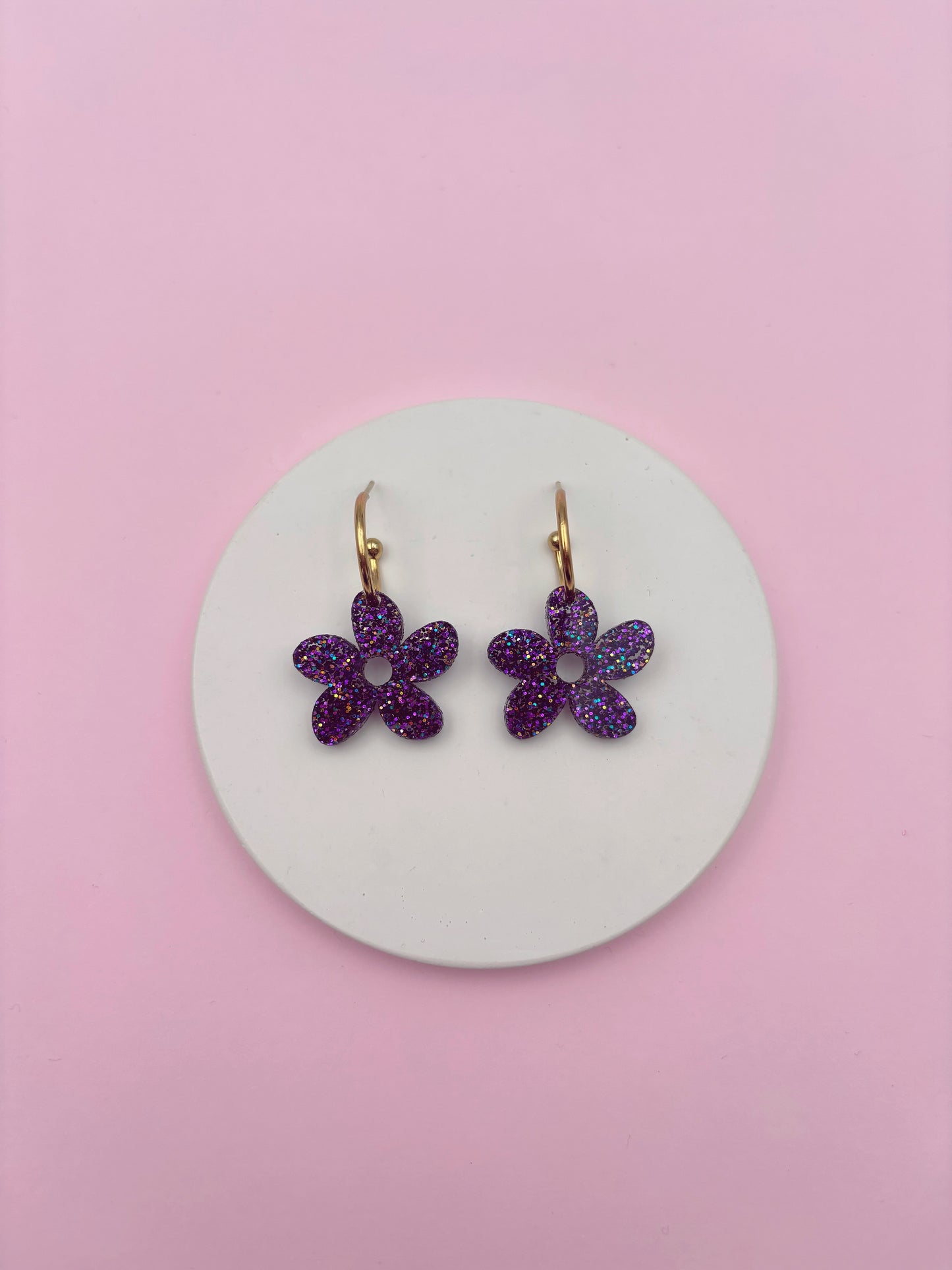 Boucles d'Oreilles Créoles Fleurs Pailletées