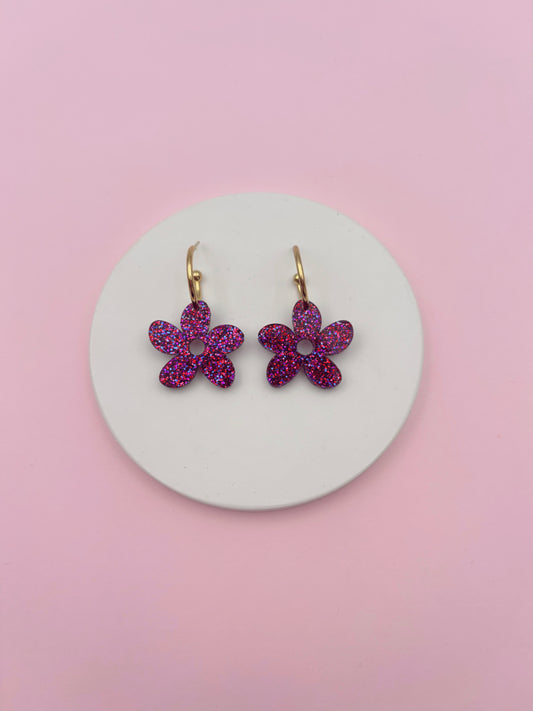 Boucles d'Oreilles Créoles Fleurs Pailletées