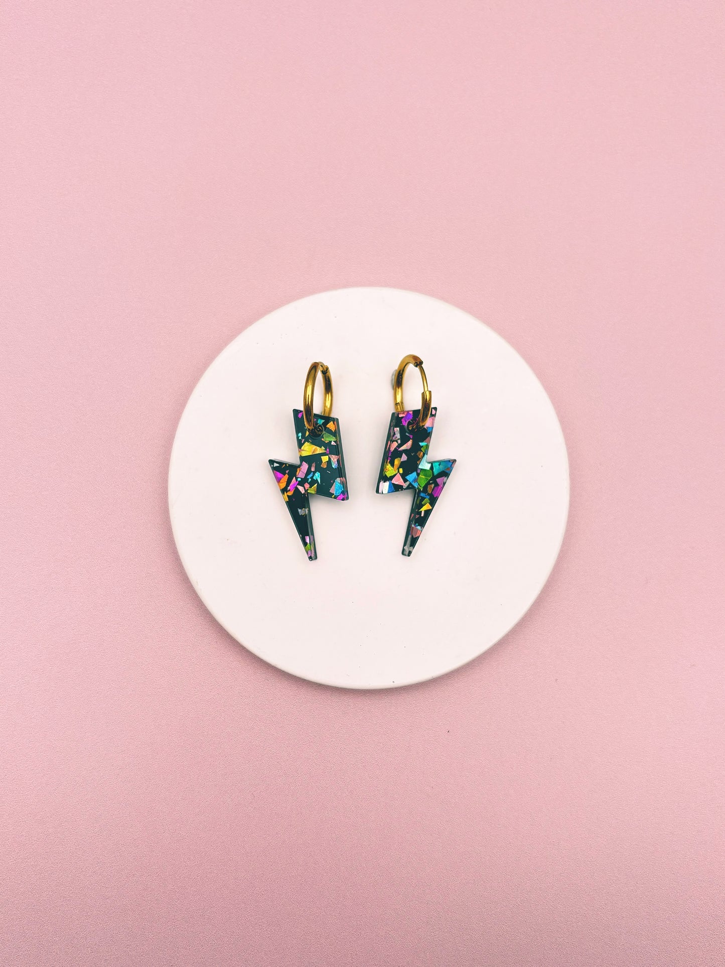 Boucles d'Oreilles Créoles Eclairs Terrazzo Pailleté