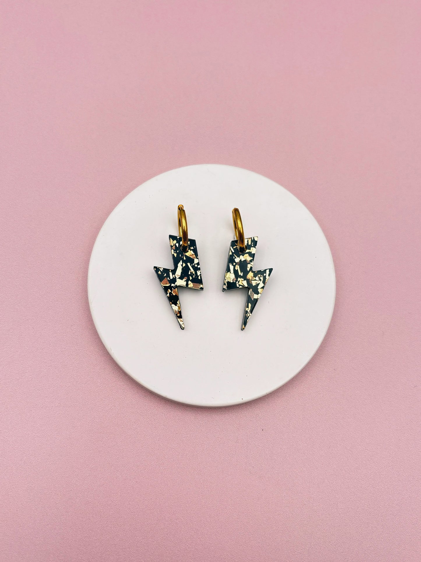Boucles d'Oreilles Créoles Eclairs Terrazzo Pailleté