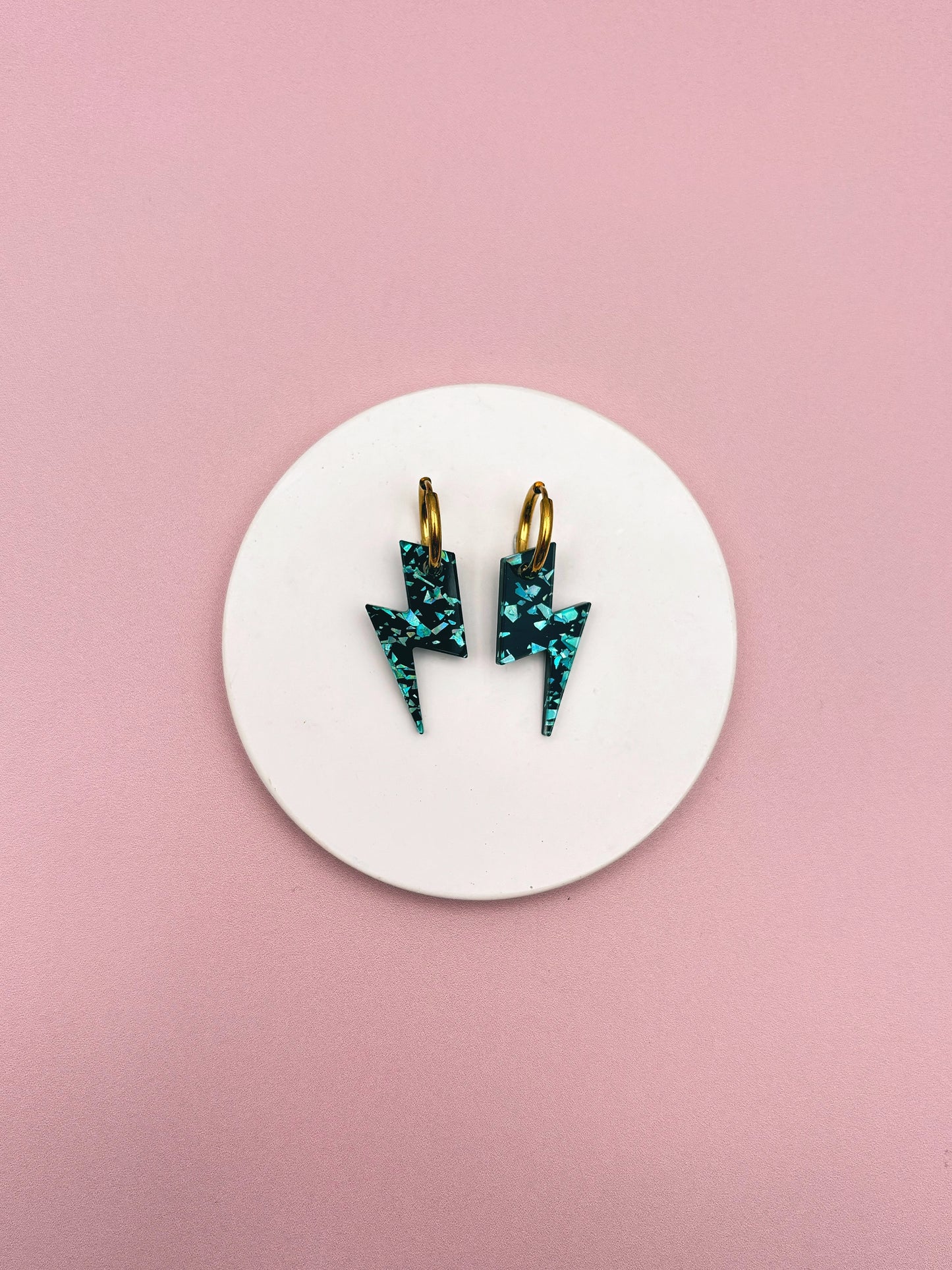 Boucles d'Oreilles Créoles Eclairs Terrazzo Pailleté