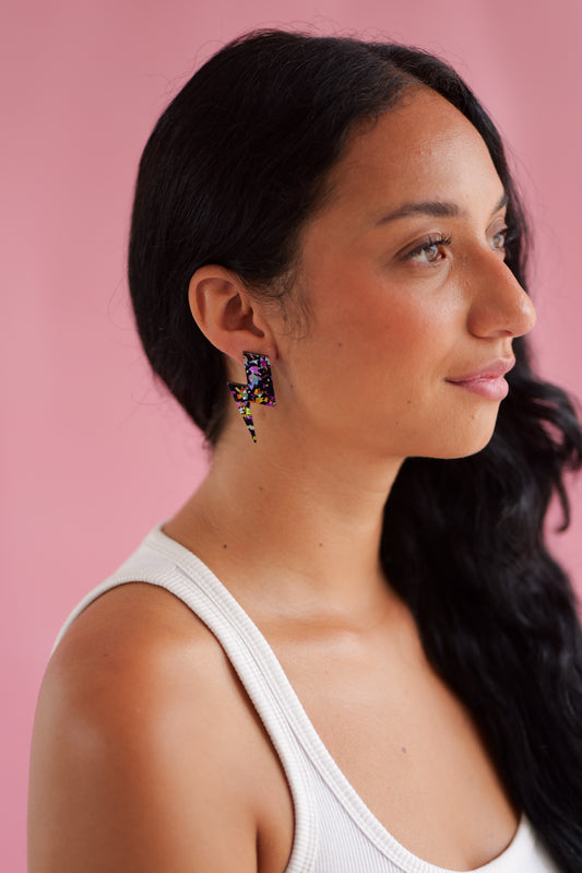Boucles d'Oreilles Puces Maxi Éclairs Pailletés