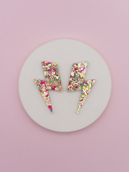 Boucles d'Oreilles Puces Maxi Éclairs Pailletés