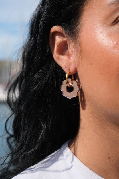 Boucles d'Oreilles Créoles Fleurs Miroir Réversibles