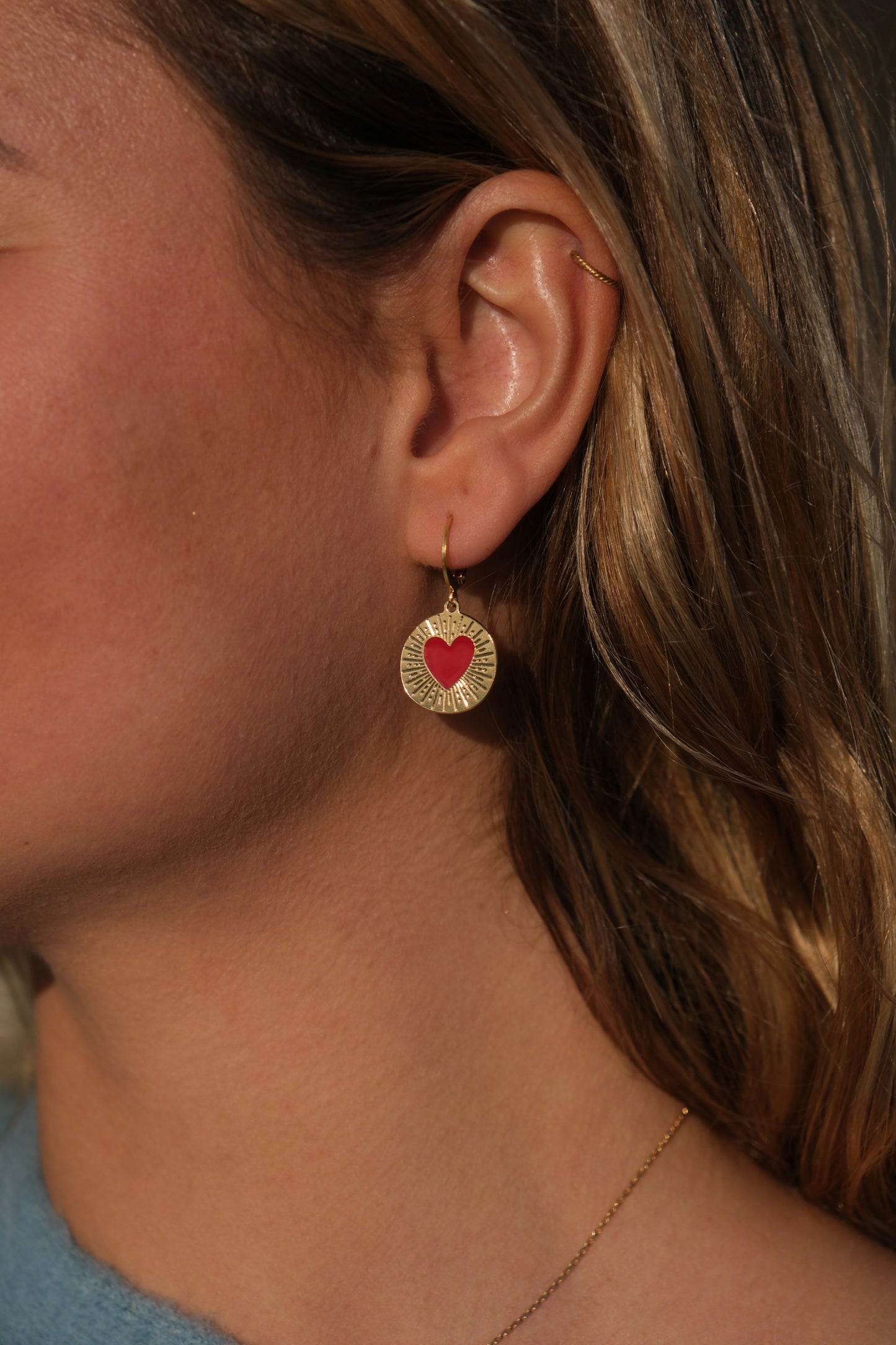 Boucles d'oreilles or - Médaillon Coeurs