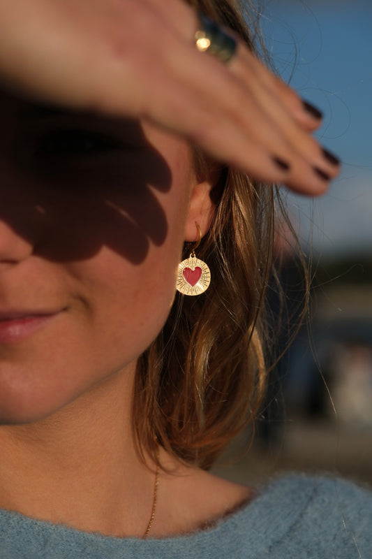 Boucles d'oreilles or - Médaillon Coeurs