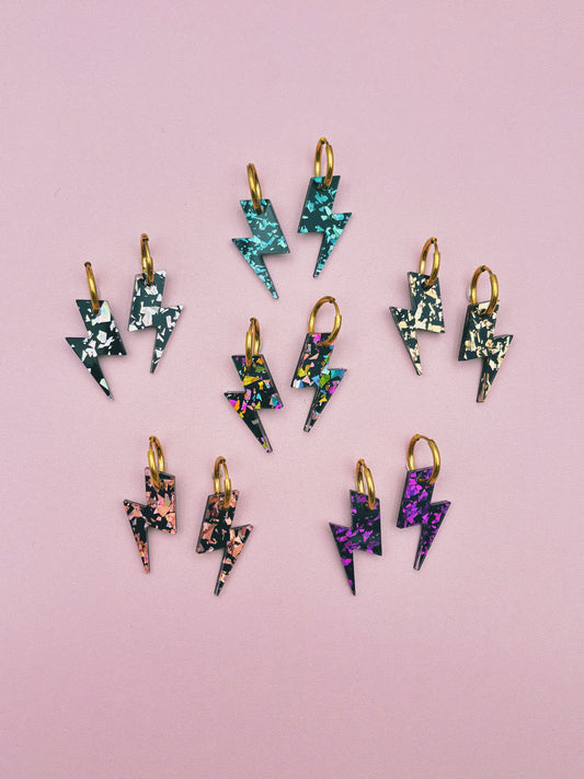 Boucles d'Oreilles Créoles Eclairs Terrazzo Pailleté