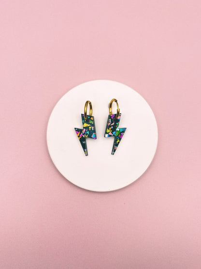 Boucles d'Oreilles Créoles Eclairs Terrazzo Pailleté