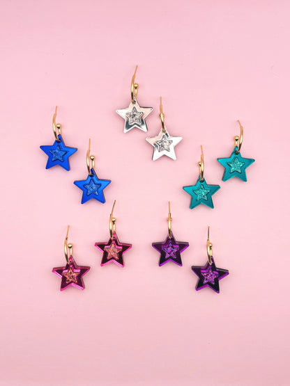 Boucles d'Oreilles Créoles Étoiles Scintillantes