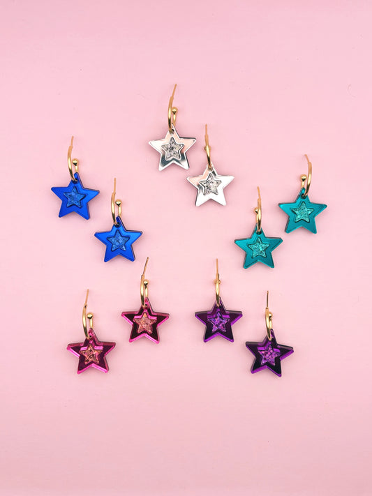 Boucles d'Oreilles Créoles Étoiles Scintillantes