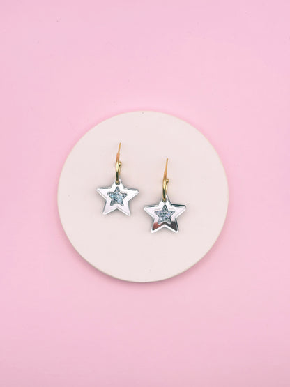 Boucles d'Oreilles Créoles Étoiles Scintillantes