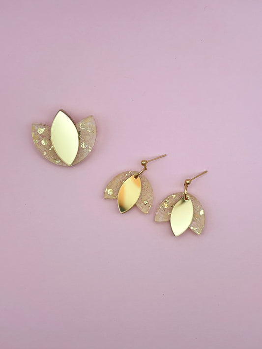 Coffret Boucles d'Oreilles + Broche Lotus