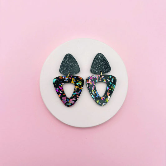 Boucles d'oreilles Gisèle - Noir / Terrazzo Paillettes