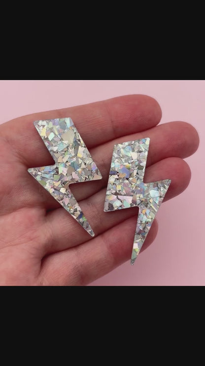 Boucles d'oreilles maxi éclairs pailletés Rouge / Violet