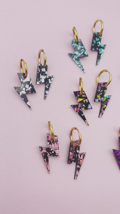 Boucles d'Oreilles Créoles Eclairs Terrazzo Pailleté