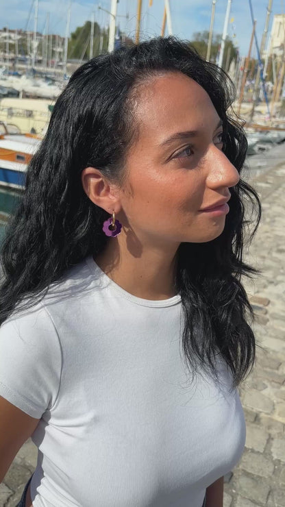 Boucles d'Oreilles Créoles Fleurs Miroir Réversibles