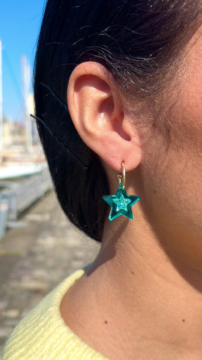 Boucles d'Oreilles Créoles Étoiles Scintillantes