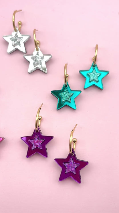 Boucles d'Oreilles Créoles Étoiles Scintillantes